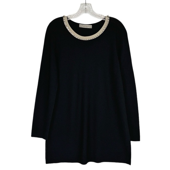 D. EXTERIOR Made In Italy Black Knit Tunic Top Faux-Leather Trim Size Large - Picture 12 of 12